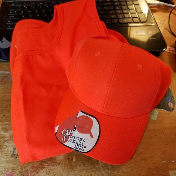 Cap & Vest Safety Color Orange OSFA Set Hunting - Picture 1 of 7